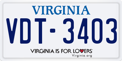VA license plate VDT3403