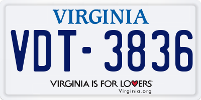 VA license plate VDT3836