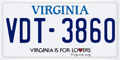 VA license plate VDT3860