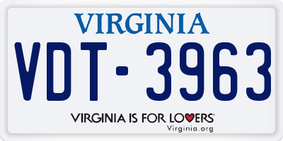 VA license plate VDT3963