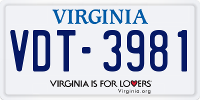 VA license plate VDT3981