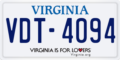 VA license plate VDT4094