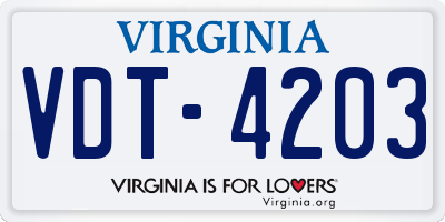 VA license plate VDT4203
