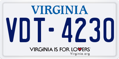 VA license plate VDT4230