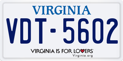 VA license plate VDT5602