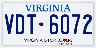 VA license plate VDT6072