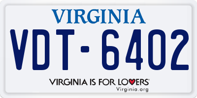 VA license plate VDT6402