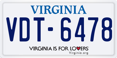 VA license plate VDT6478