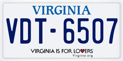 VA license plate VDT6507