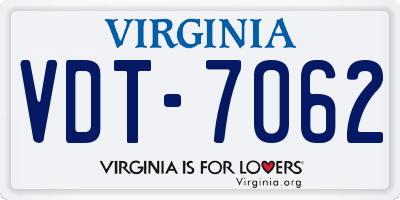 VA license plate VDT7062