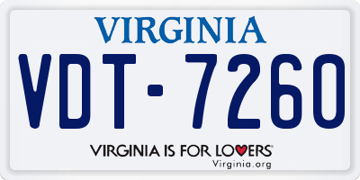 VA license plate VDT7260
