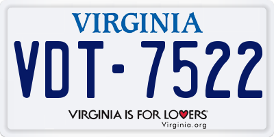 VA license plate VDT7522