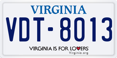 VA license plate VDT8013