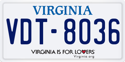 VA license plate VDT8036