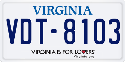 VA license plate VDT8103