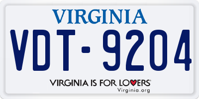 VA license plate VDT9204