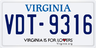 VA license plate VDT9316