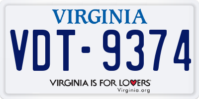 VA license plate VDT9374