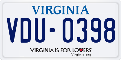 VA license plate VDU0398