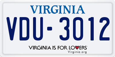 VA license plate VDU3012