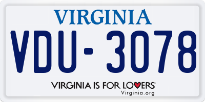 VA license plate VDU3078