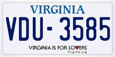VA license plate VDU3585