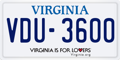 VA license plate VDU3600