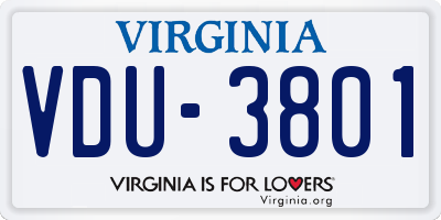 VA license plate VDU3801