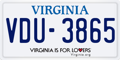 VA license plate VDU3865
