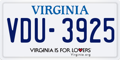VA license plate VDU3925