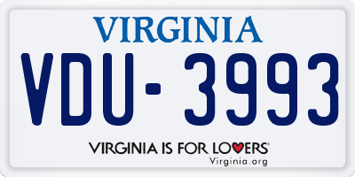 VA license plate VDU3993