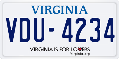 VA license plate VDU4234