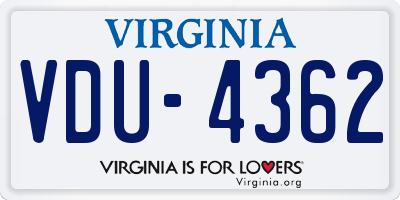VA license plate VDU4362