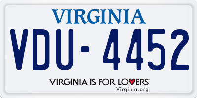 VA license plate VDU4452