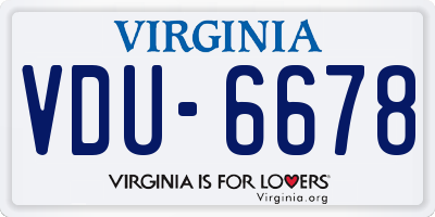 VA license plate VDU6678