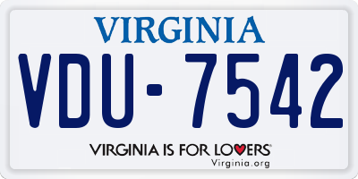 VA license plate VDU7542