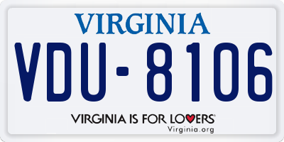 VA license plate VDU8106