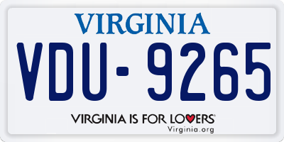 VA license plate VDU9265