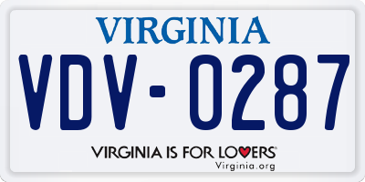 VA license plate VDV0287