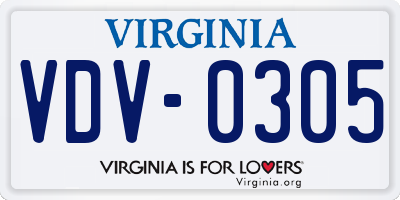 VA license plate VDV0305