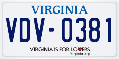 VA license plate VDV0381