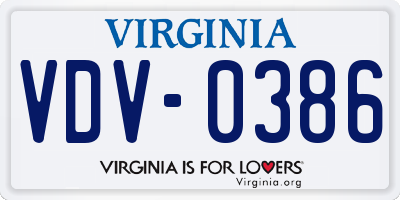 VA license plate VDV0386