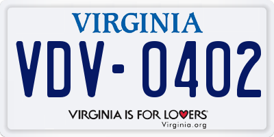 VA license plate VDV0402