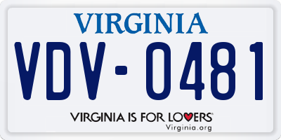 VA license plate VDV0481