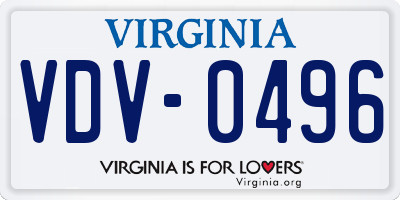 VA license plate VDV0496