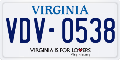 VA license plate VDV0538