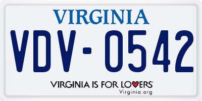 VA license plate VDV0542