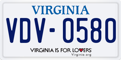 VA license plate VDV0580