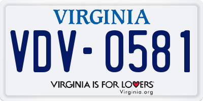 VA license plate VDV0581