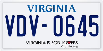 VA license plate VDV0645